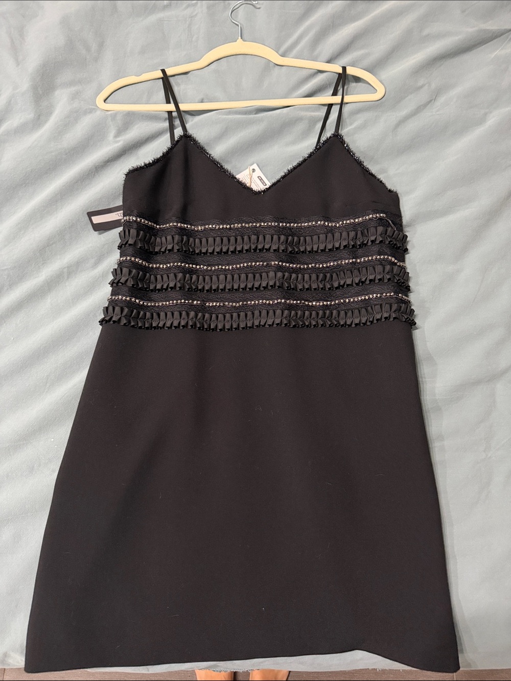 Italian Black Ruffle-Trim Slip Mini Dress